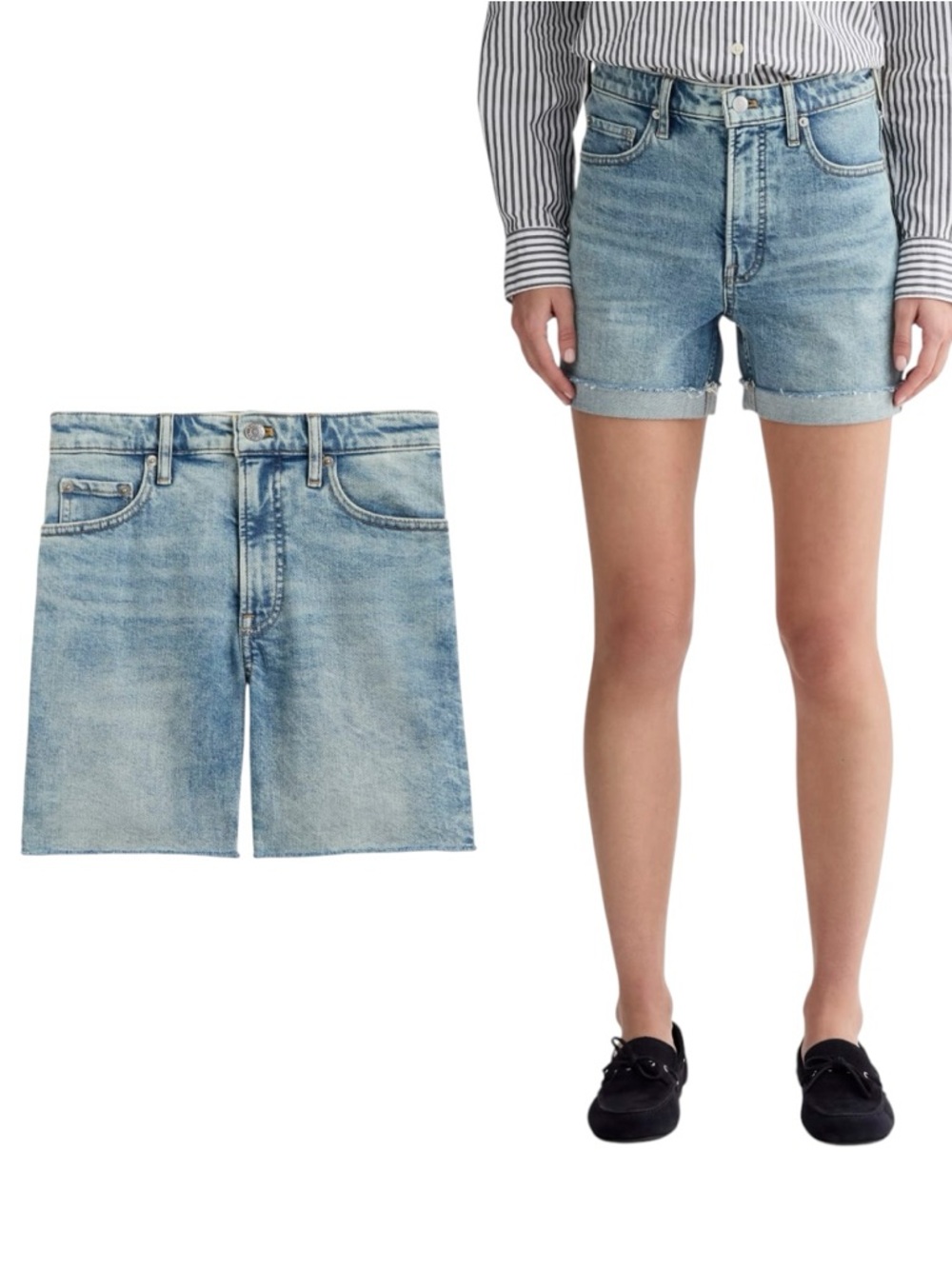 Everlane The Cheeky 90s Long Bermuda Light Wash Frayed Distressed Denim Shorts